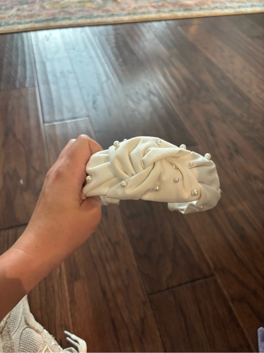 Pearl-Embellished Cream Knot Headband